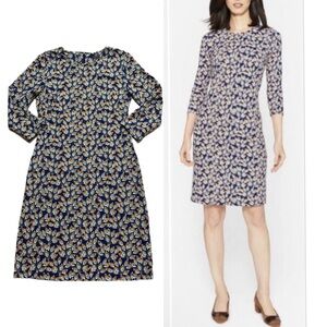 J. McLaughlin Sophia Blue Peacock Feathers Catalina Cloth Shift Dress M